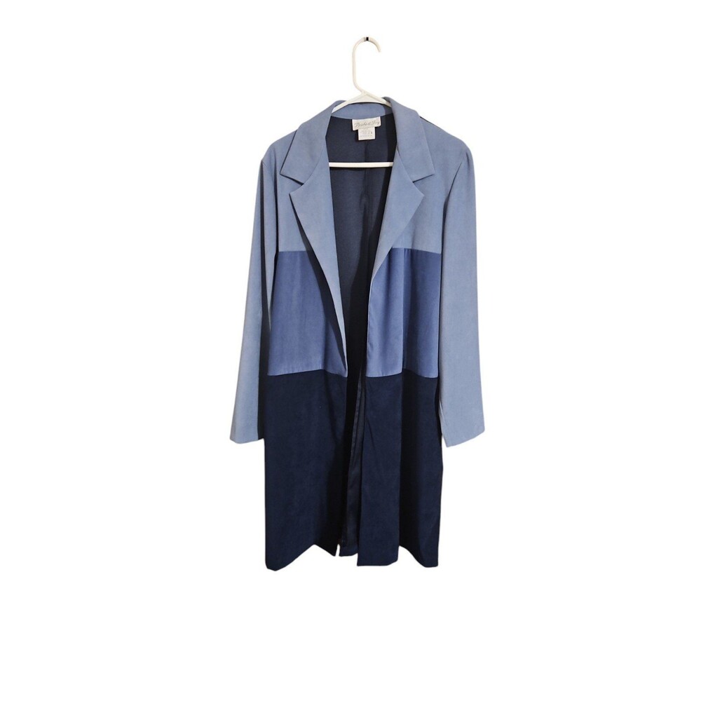 Vintage Pride and Joy Patchwork Faux Suede Duster Blue Blazer Women Size 14